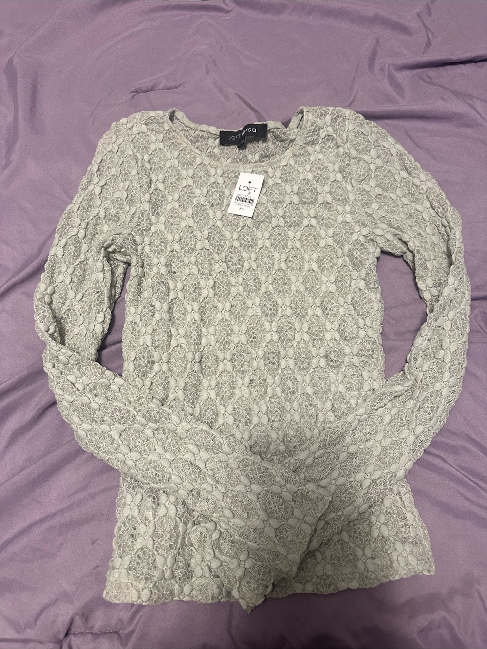 LOFT Lace Long Sleeve Top in Light Gray